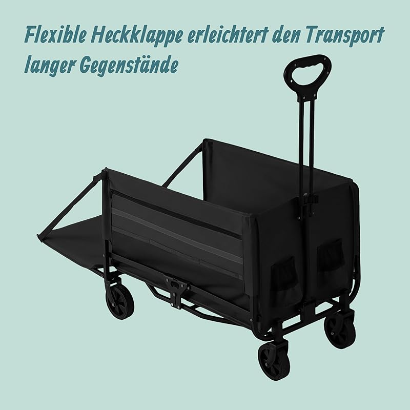 Bollerwagen, faltbar, 150 kg, Teleskopgriff, Heckklappe, schwarz