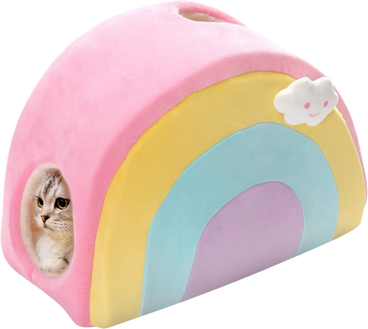 All Fur You Rainbow Cat Cave Bed, Small Cat House for Indoor Cats, Cubby Cat Hideaway Dome Bed Cat Tent Pod Igloo Pet Cave Cat Home Pet Cubes Felt Warm Cozy Caves Cat Hut Covered Beds Puppy Houses