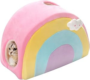 All Fur You Rainbow Cat Cave Bed, Small Cat House for Indoor Cats, Cubby Cat Hideaway Dome Bed Cat Tent Pod Igloo Pet Cave Cat Home Pet Cubes Felt Warm Cozy Caves Cat Hut Covered Beds Puppy Houses