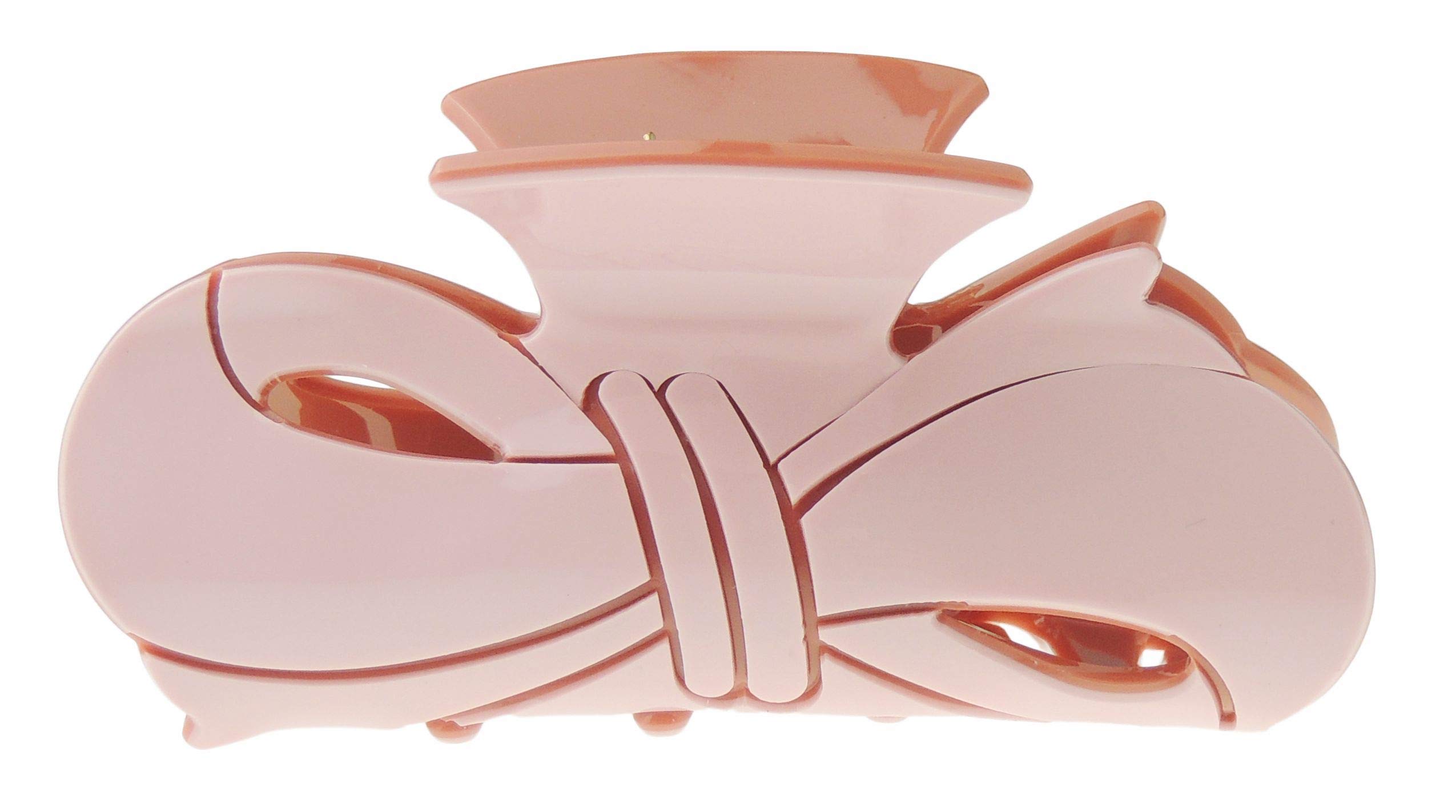 Ladies Hair Claw Clamp Clip Two Tone Etched Stencil Long Bow (Candy Pink Dusky Pink)