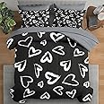 Pamnest Comforter Set Queen Size, Love Cute 7 Pcs Bedding for Kids and Adults, Polka Heart White Bed Sheet Sets with Fitted Sheet 2 Pillowcases & 2 Shams for Bedroom Bed Decor