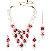 Aheli Traditional Pearl Necklace with Drop Earrings and Maang Tikka Ethnic Bharatanatyam jewellery set Gift for Women