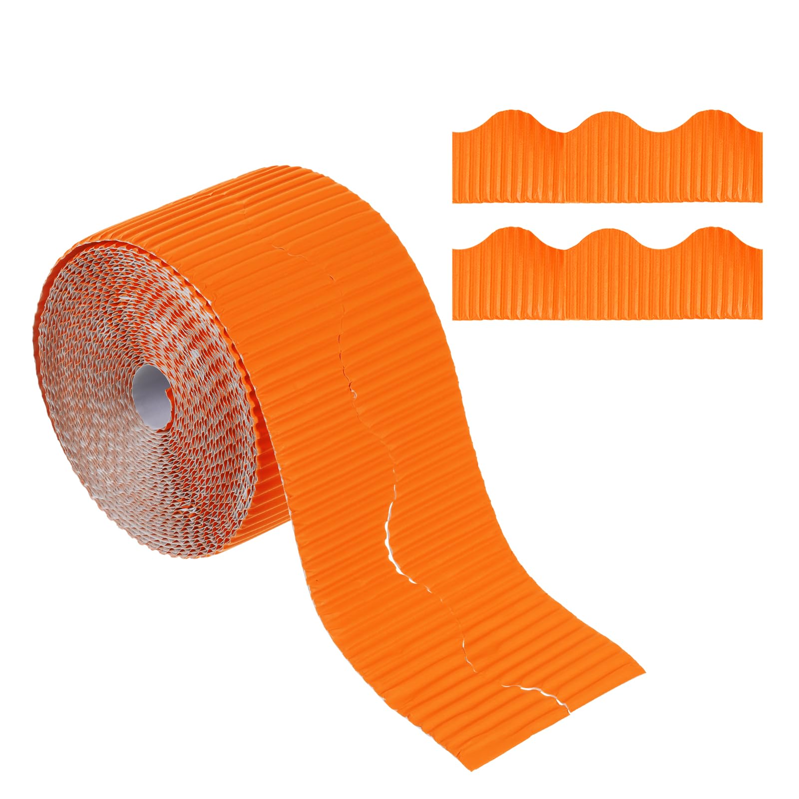 PATIKIL 3.9inch x 49.2ft Bulletin Board Border, Scalloped Trim Paper Corrugated Paper for Locker Classroom Decor Black White Cork Poster Boards, Orange