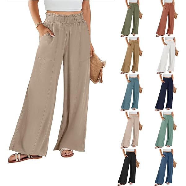 QXQYGRZ Womens Wide Leg Cotton Linen Pants High Waisted Beach