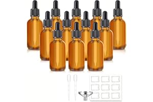 BUMOBUM 12 Pack, 1 oz Tincture Bottles with Dropper, Amber Glass Dropper Bottle Leakproof with Stainless Steel Funnel, Pipettes & Labels, 30 ml Eye Dropper Bottles For Essential Oils Serums Hair Body Oils
