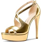 HDEUOLM Women Stiletto High Platform Heel Peep Open Toe Sandals Ankle Strap Wedding Dress 4.7 Inches Heels