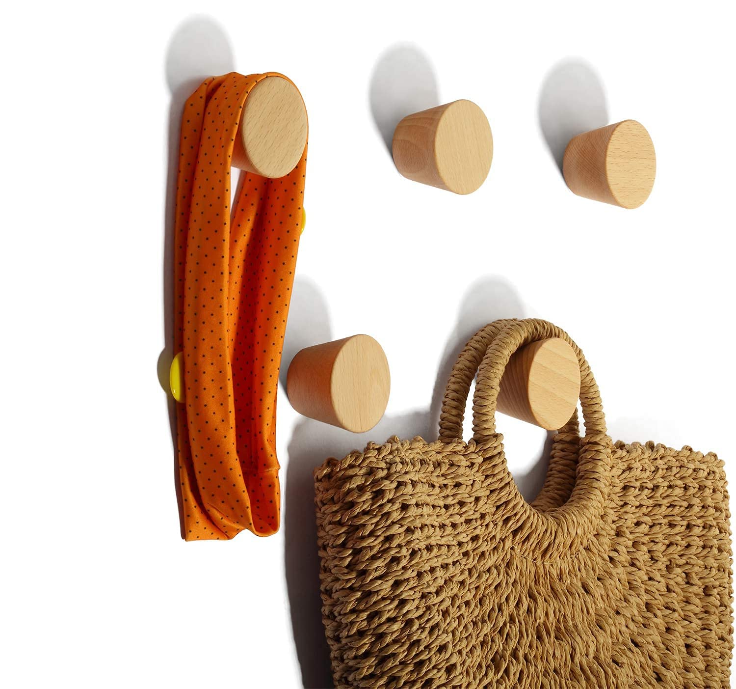 EAHOME Wooden Coat Hook, 5 Pcs Wood Wall Hook Wall Mounted Wall Hanger Hat Hook Wood Coat Peg Coat Hanger for Hanging Clothes/Hat/Scarves in Bedroom/Living Room/Hallway Dot Hook Beech