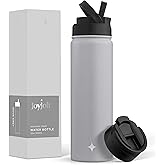JoyJolt Triple Insulated Water Bottle with Straw Lid AND Flip Lid! 22oz Water Bottle, 12 Hour Hot/Cold Vacuum Insulated Stainless Steel Water Bottle. BPA-Free Leakproof Water Bottles - Thermos Bottle
