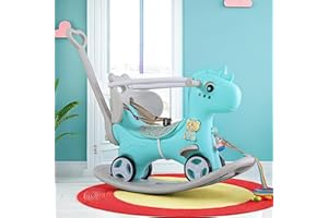 MONTARY 4 in 1 Rocking Horse for Toddlers 1-3 Years Old, Balance Bike Ride On Toys with Push Handle, Baby Rocking Toy Backrest and Balance Board for Baby Girl and Boy Fun Birthday Gift (Blue)