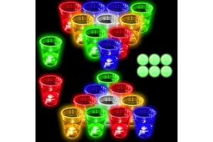 NOVELTYMEME Glow in The Dark Beer Pong Set,Party Games for Beer Pong Table,22 Light up Cups(5 Colors) and 6 Glow Balls,Night Gams for Indoor Outdoor Party Event