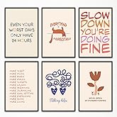 6pcs Mental Health Canvas Wall Art, Everything Is Figureoutable Mindfulness Poster, We All Grow At Different Rates Positive Print, More Sleep More Music Self Care Wall Decor 8x12in Unframed