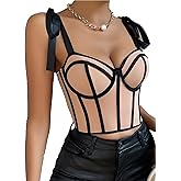 Lovewn Women's Cami Top Y2k Sleeveless V Neck Camisoles Bow Belted Strap Crop Tank Top