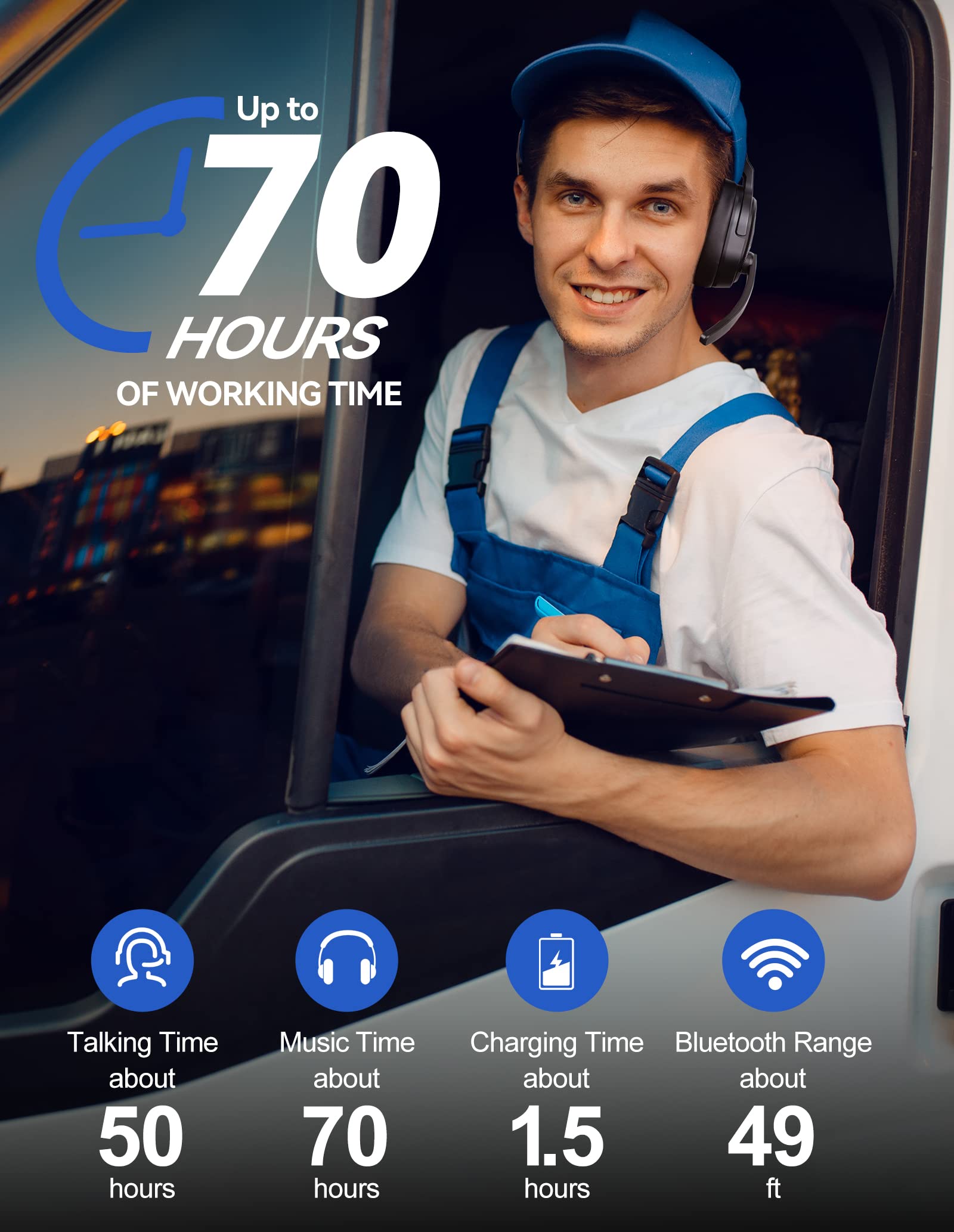 TECKNET Trucker Bluetooth Headset, AI Noise Canceling 70h Wireless Headphones Bluetooth with Microphone & Dongle, ENC Headset with Mute for PC Phone Laptop Office Home, All Day Comfort
