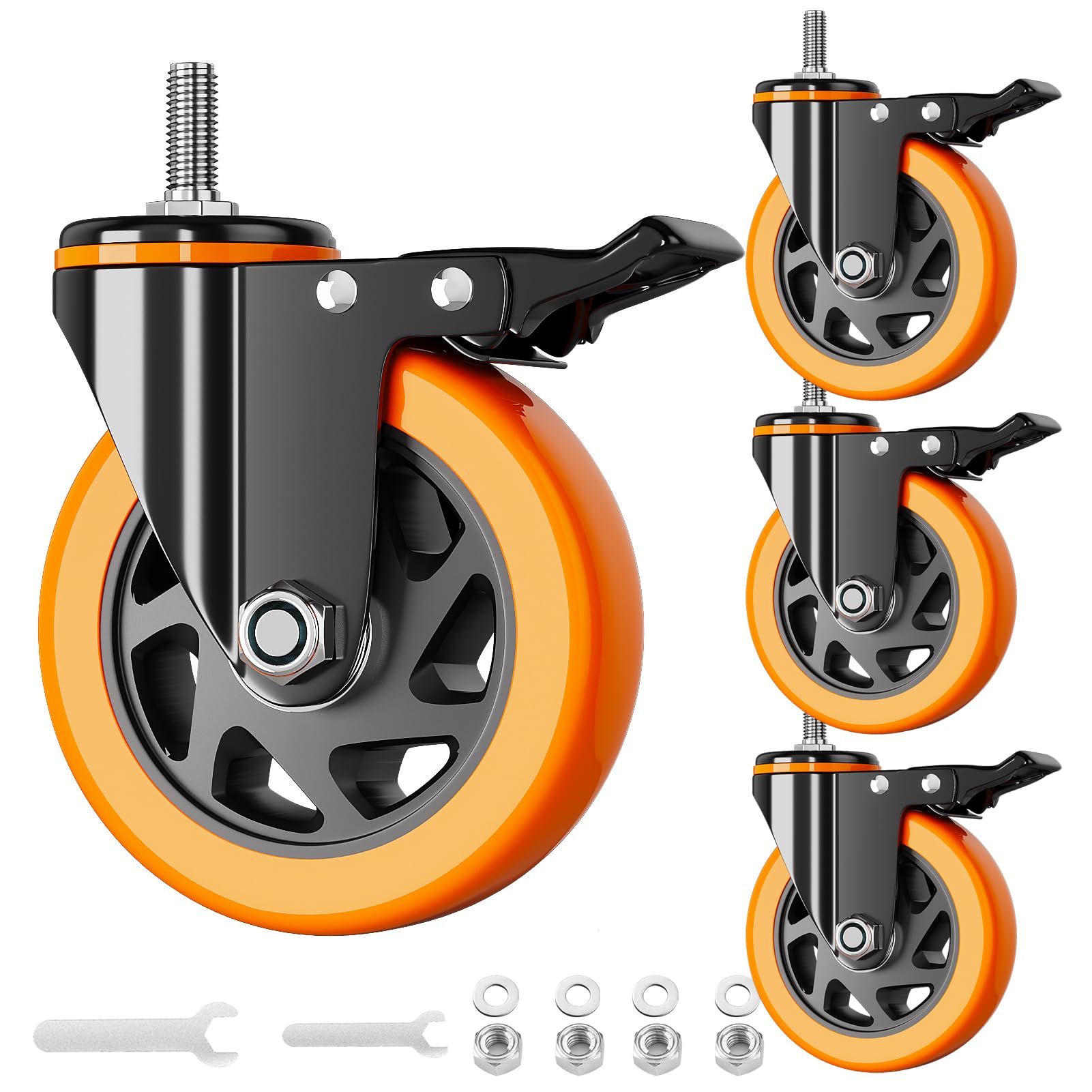Photo 1 of Stem Caster Wheels 4 Inch Heavy Duty Threaded Stem Casters UNC 3/8"-16 x 1 Swivel Casters Set of 4 with Safety Dual Locking Wheel for Furniture and Cart