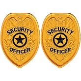 Security Officer Guard Badge Patch, Gold Embroidered Oval, 2 Pack, Durable Uniform Patch for Security Guards