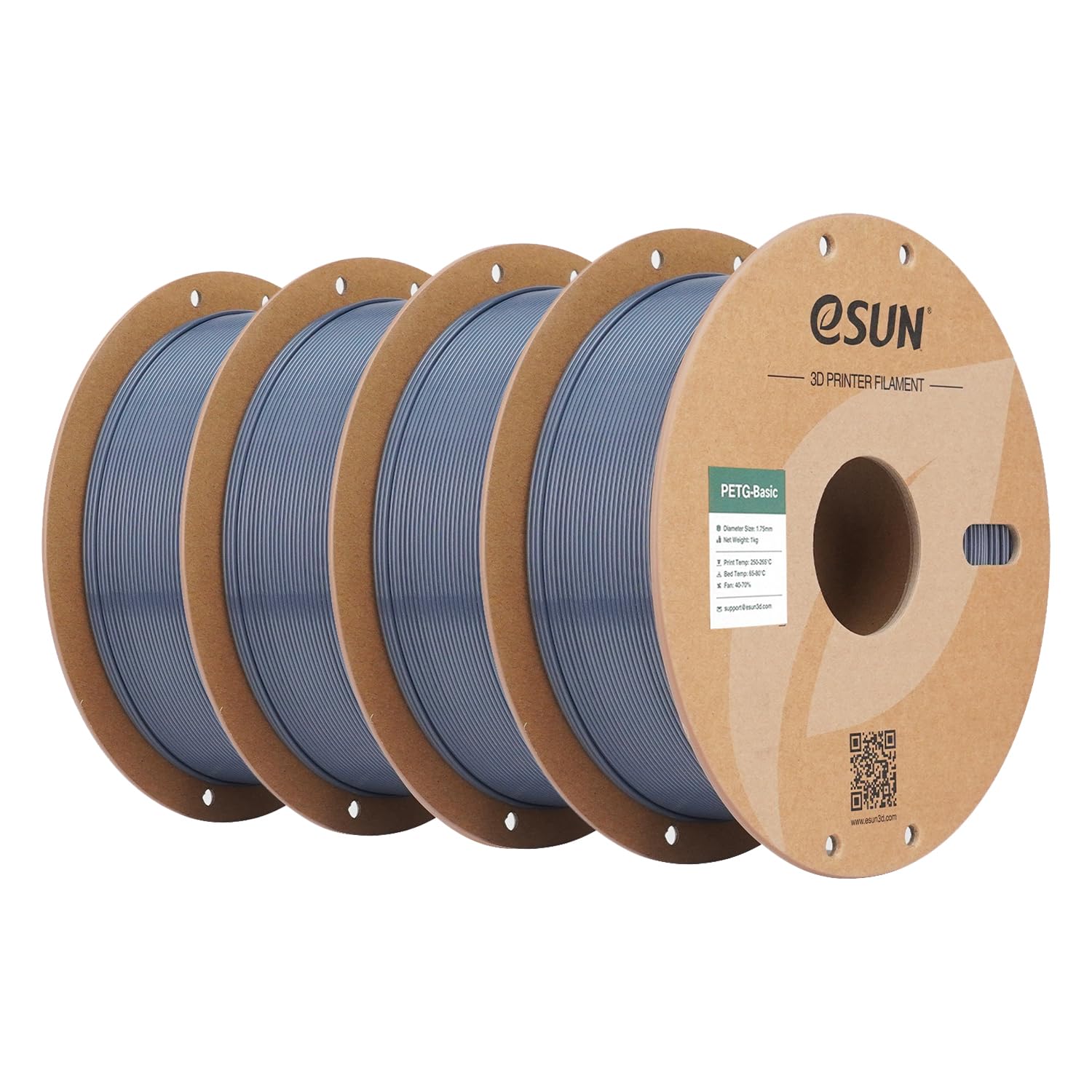 eSUN PETG Basic Filament 1.75mm, hohe Zähigkeit, 1KG (2.2 LBS) pro Spule, 4 Rollen Druckmaterial für 3D-Drucker, Grau-4KG