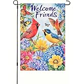 BlissYard Spring Garden Flag Double Sided Garden Flag Birds Butterflies and Flowers Yard Flags Welcome Friends Design 12x18 Inch Polyester Yard Decoration for Outdoor Lawn and Patio