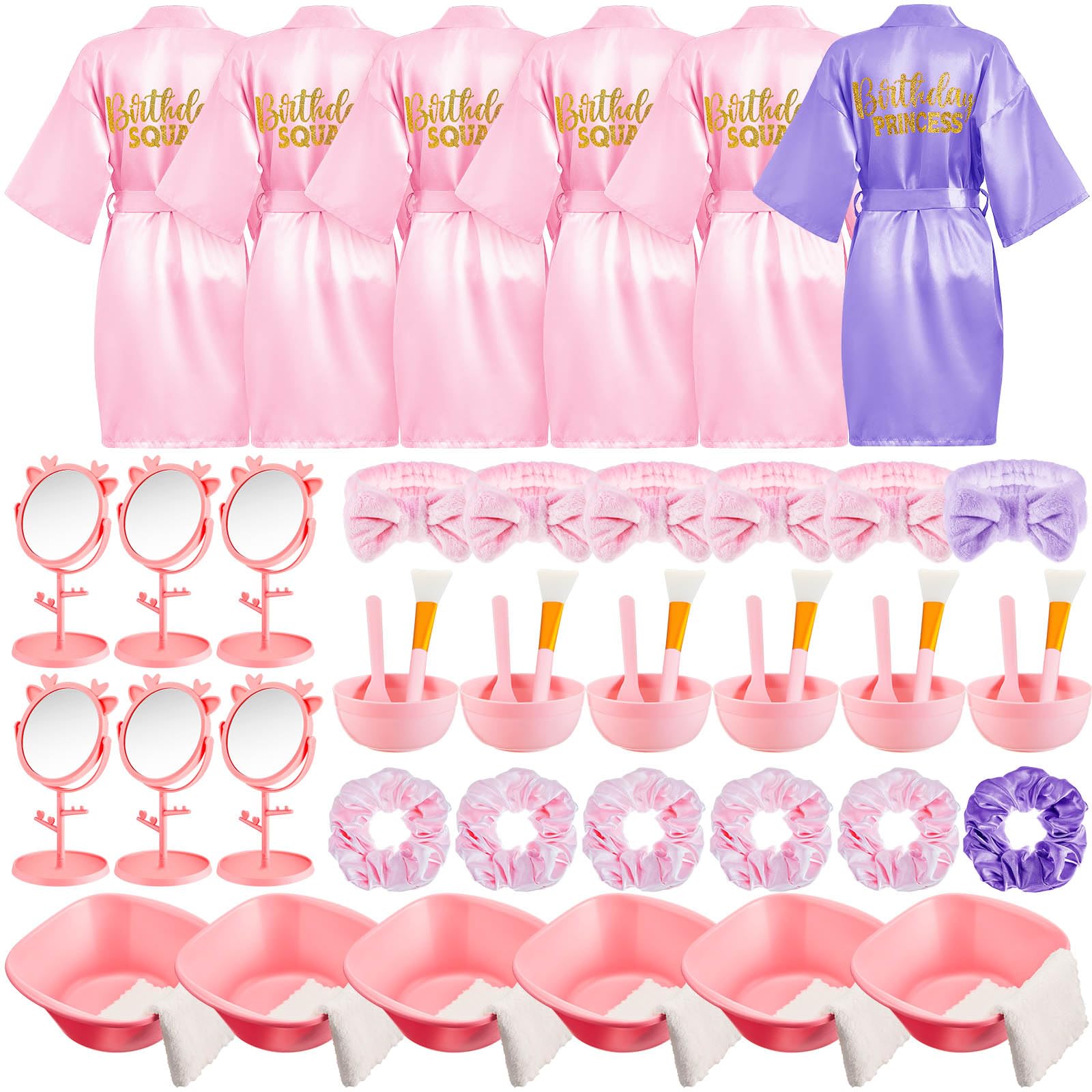 Photo 1 of JenPen 6 Set Girls Spa Party Favors Kids Robes and Accessories Kit Supplies for Spa Sleepover Slumber Party Wedding Birthday(Pink,Light Purple,Size 12)