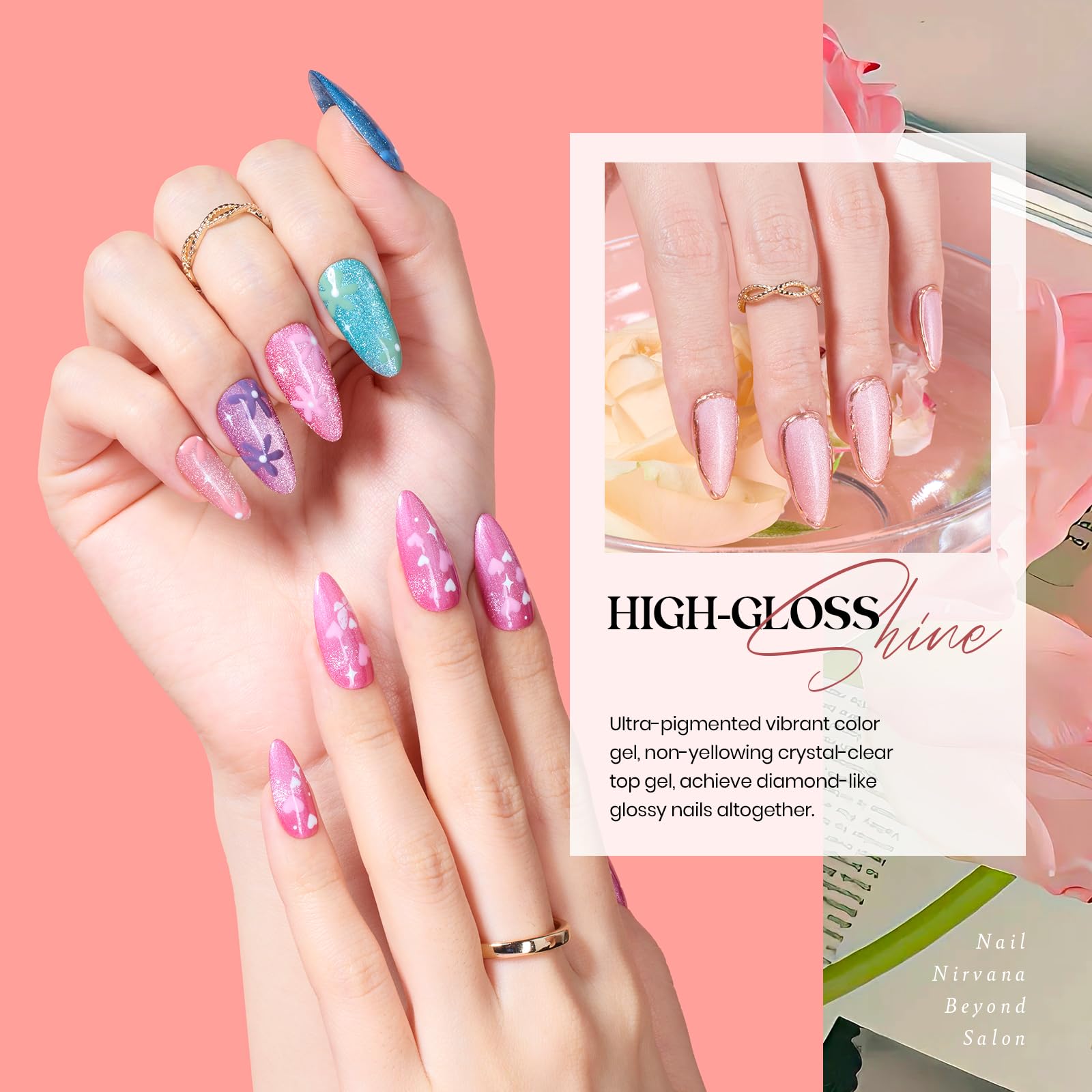 beetles Cat Eye Gel Nail Polish Set, 24Pcs Glitter Gel Nail Polish Blue Pink Purple Green Shimmer Colors Nail Polish with Magnet Stick Glossy & Matte Gel Top Base Coat UV Gift for Women & Girls - Image 3