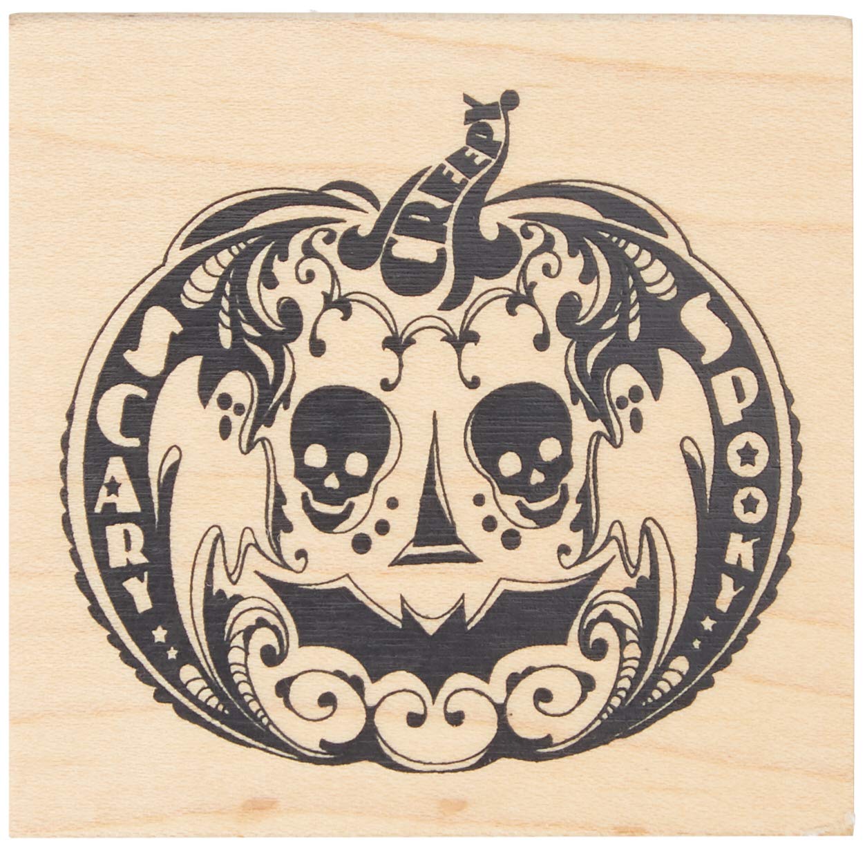 Inkadinkado Halloween Jack-O-Lantern Pumpkin Wood Stamp for Arts and Crafts, 2.75'' L x 2.75'' W
