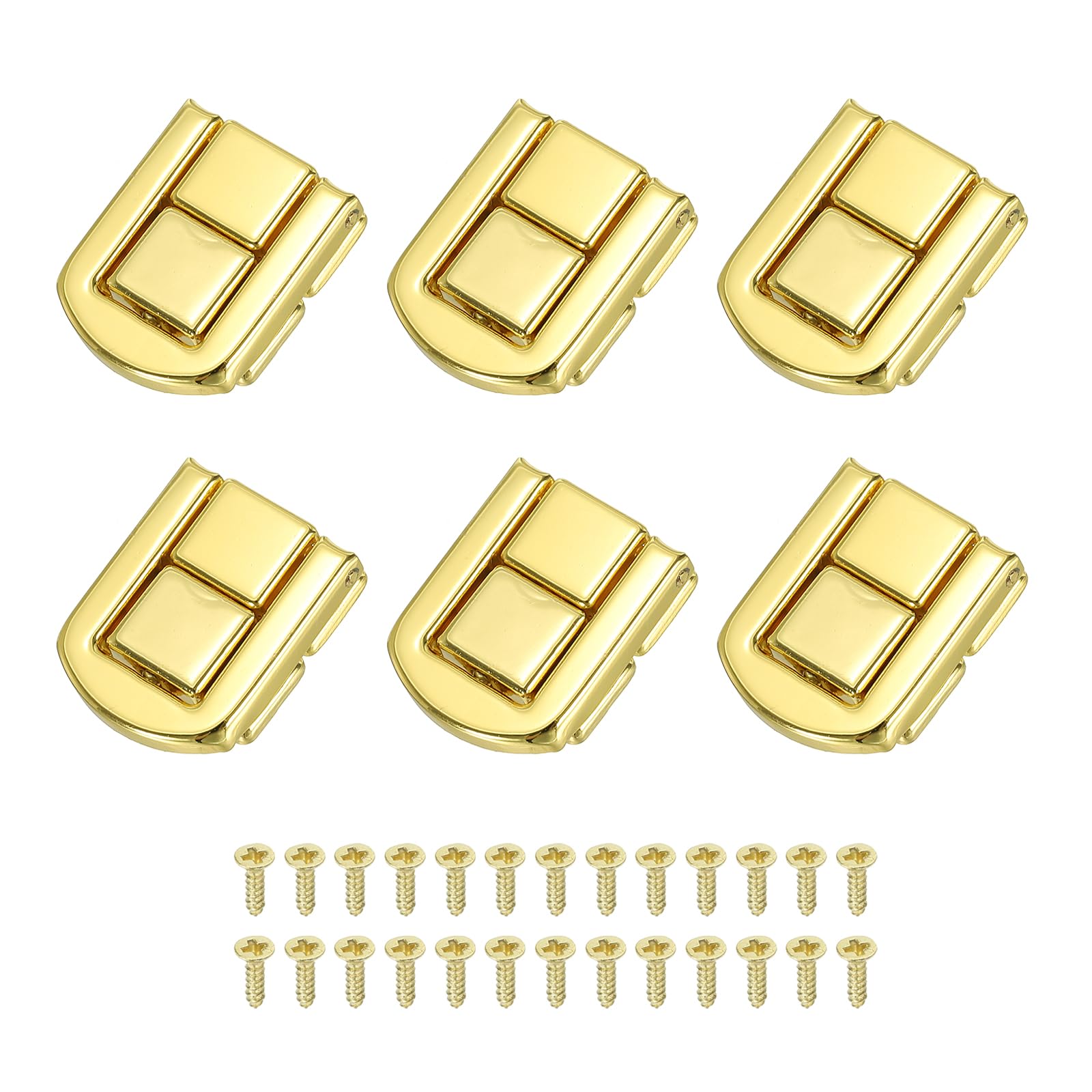 PATIKIL Toggle Catch Lock 1" x 0.8", 6Pack Metal Hasp Latch Rectangle Retro Style Clasp Latch for Jewellery Box Decoration Suitcase Toolbox, Gold