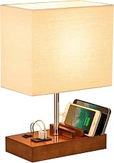 Briever Walnut USB Bedside Table Lamp with 3 USB Ports and Dock view 2