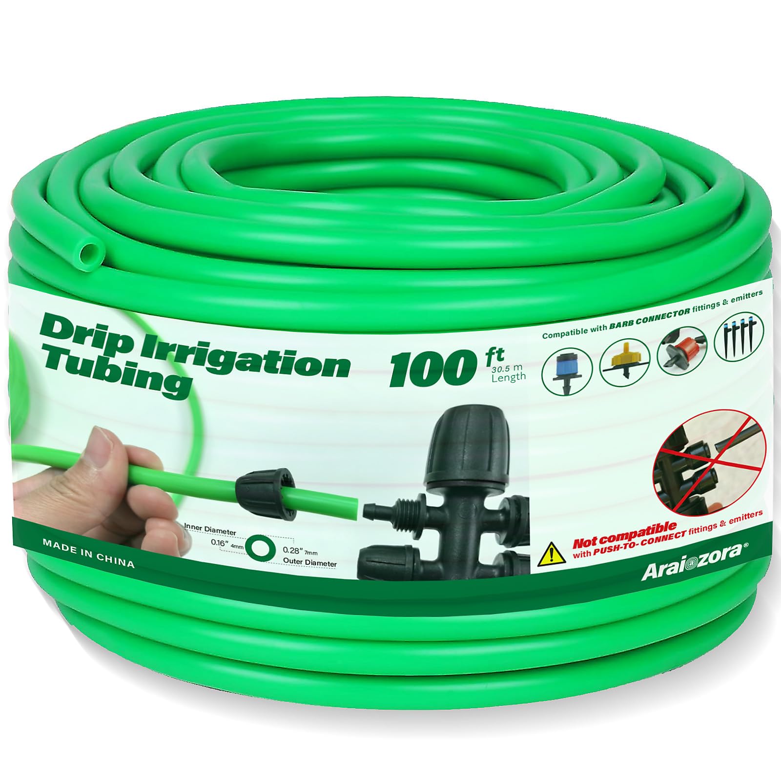 Photo 1 of ?Araiozora 1/4in Drip Irrigation Tubing - 100ft Flexible Garden Hose for DIY Irrigation Systems, Hydroponics, Greenhouse & Outdoor Watering | Lightweight Misting Tubing, UV-Resistant (Green)