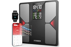 FITINDEX Smart Scale with BMI, Body Fat, Muscle Mass, Scale for Body Weight and Fat Percentage, High Accurate Bluetooth Scale with Large Display, 13 Body Composition Analyzer Sync APP, 500lbs, 11.8"