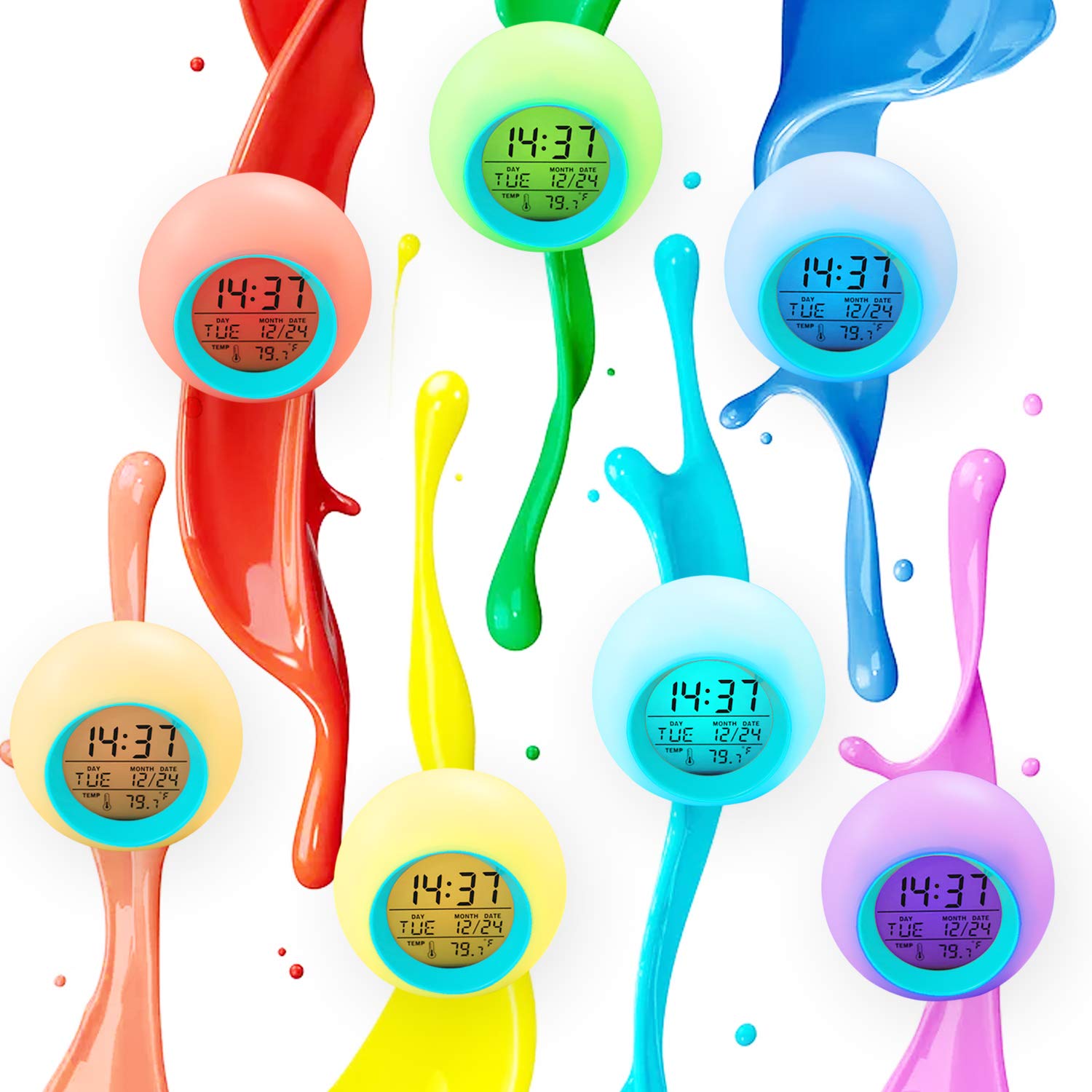 Syntrific Kids Alarm Clock 【2020 Version】，Digital Clock for Girls Boys Kids,7 Color Changing Light 8 Alarm Songs Clock with Indoor Temperature Touch Control Snooze for Bedroom,Bedside Desk Clock