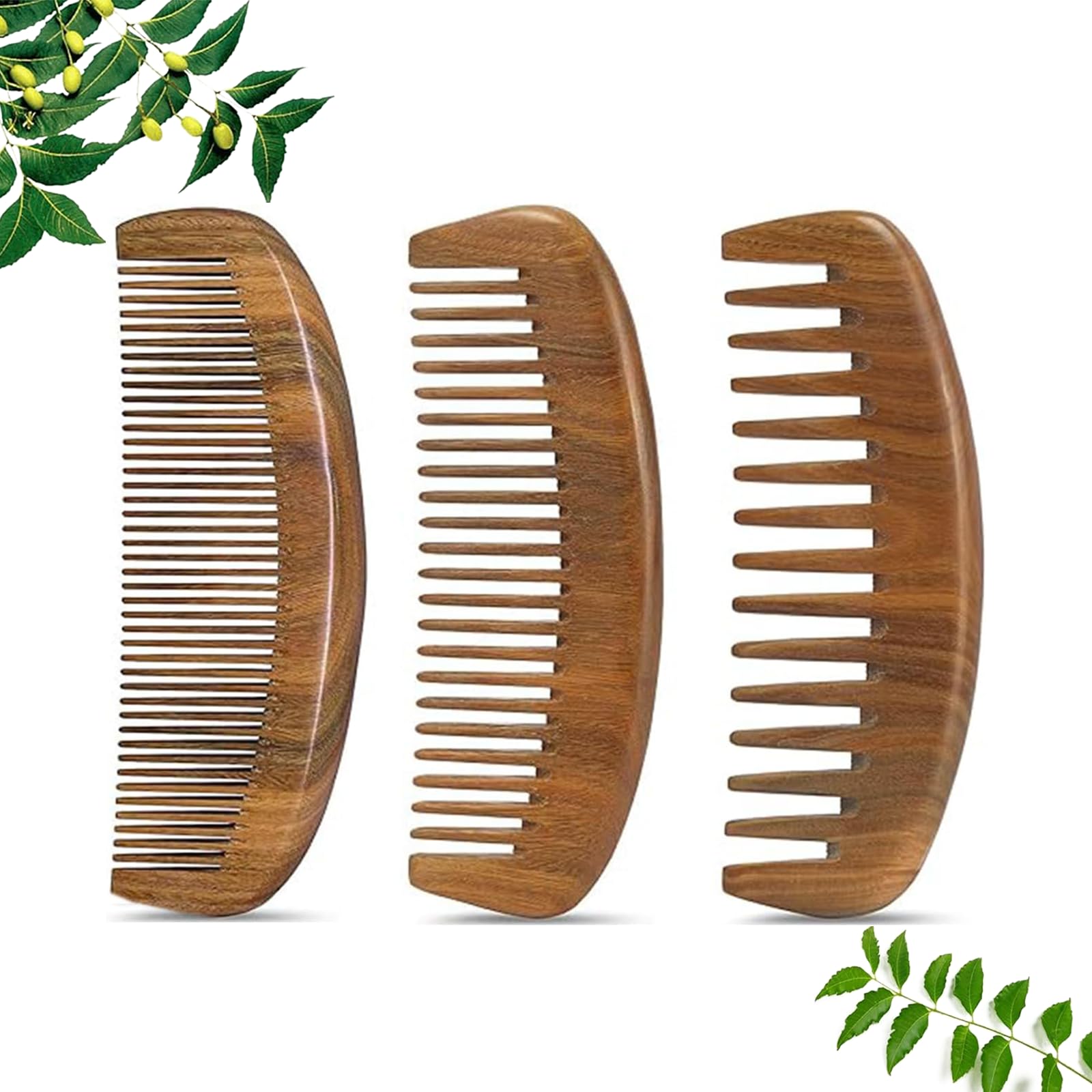 MIUPOO Wooden Comb Set,Wooden Hair Comb,Fine Middle Wide Tooth Wood Comb Set for Women Men,Detangling Styling Wet or Dry Curly Thin Thick Wavy Straight Hair Comb,3 pieces