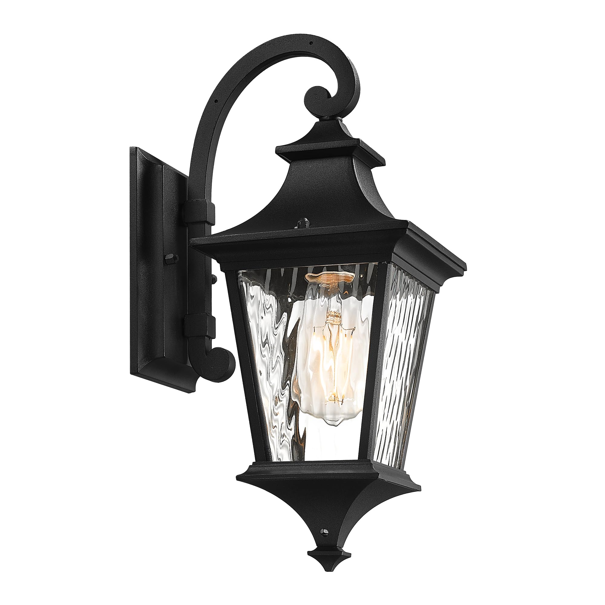 Photo 1 of Emliviar 15 Inch Outdoor Wall Lantern Light, Porch Light for House, Hallway and Entryway, Black Finish with Water Ripple Glass, XE292B-SW BK