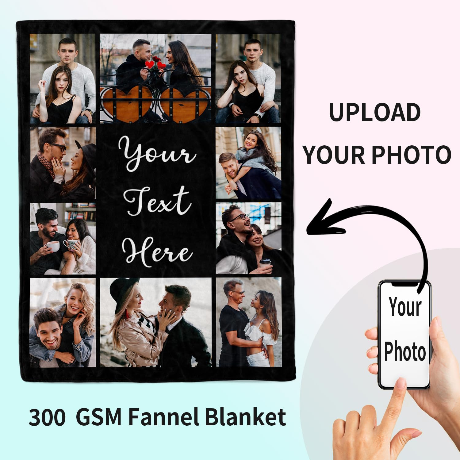 Cara Nonna Custom Blanket with Photo Personalized Picture Blanket for Christmas Valentines Day Anniversary Birthday Gifts Customized Gifts for Dad Mom Girlfriend Boyfriend Wife Husband