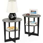 Furinno JAYA Oval End Side Night Stand/Bedside Table, 2-Pack, French Oak Grey/Black