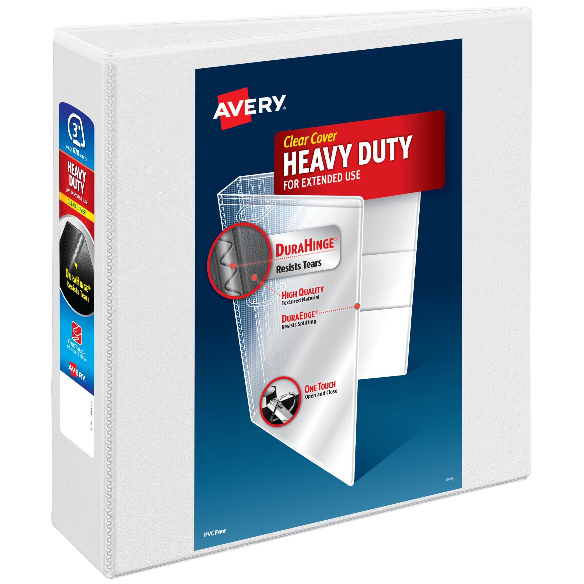 Avery Heavy-Duty View 3 Ring Binder, 3" One Touch EZD Rings, 1 White Binder (79193)