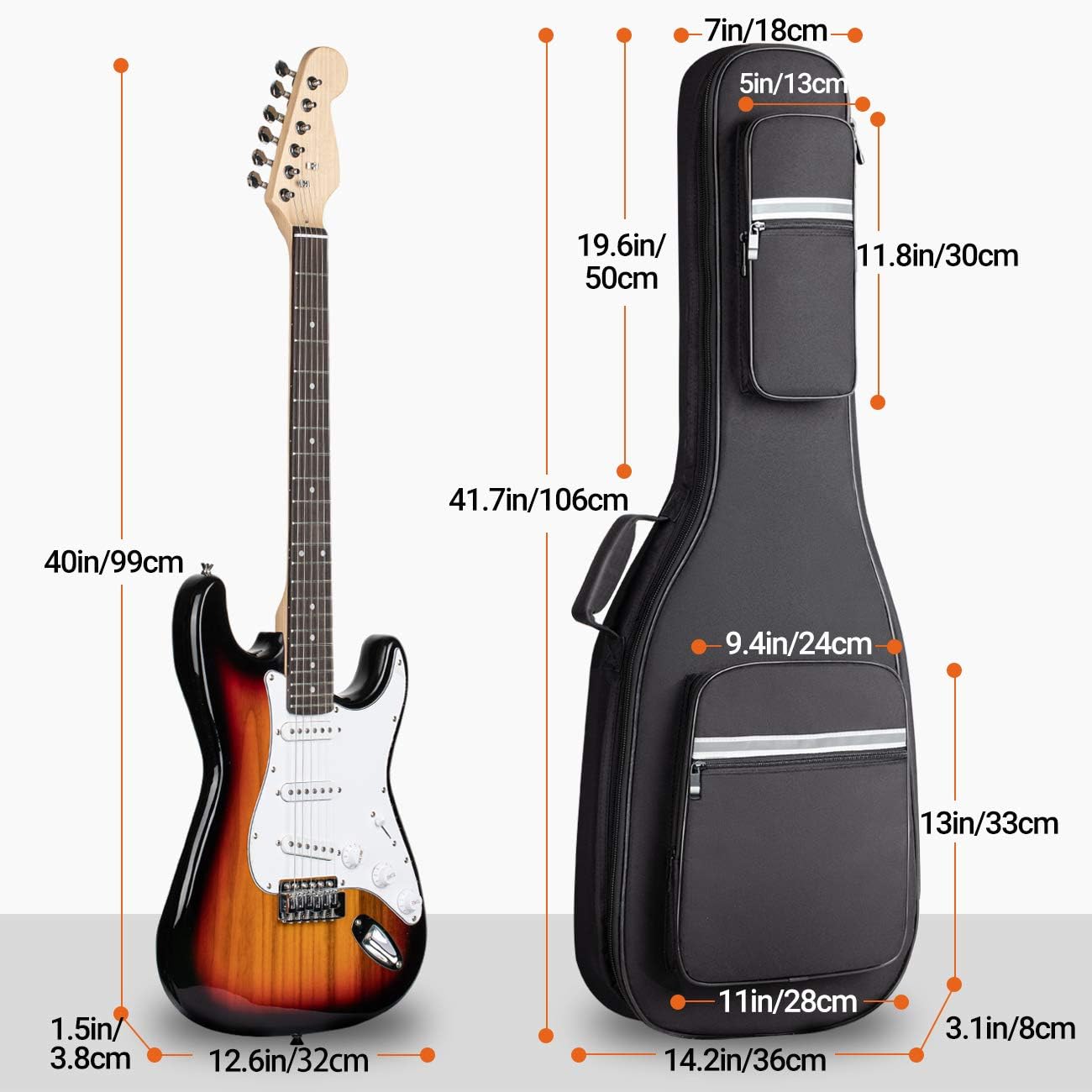 CAHAYA Electric Guitar Gig Bag Padded with 12 mm Padded with Reflective Stripes, Black CY0201, Black, Rembourrage de 12 mm, Modern - Image 3