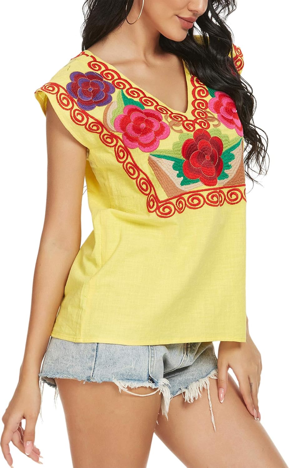 YZXDORWJ V Neck Mexican Peasant Blouse Amazon.ca Clothing & Accessories