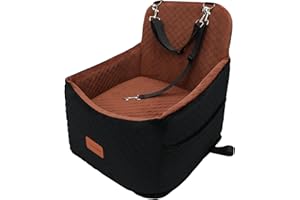 Youvee Dog Booster Seat, 6-Inch Elevated Pet Car Seat for Small Dogs up to 30 lbs, Comfortable, Storage Pocket (Black Outside, Brown Inside)