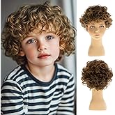 Dsimeig Short Curly Brown Child Wig Synthetic Halloween Costume Party Cosplay Hair Wig for Kids Boys