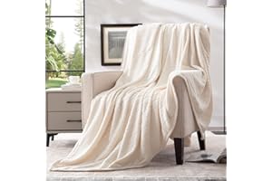 Bertte Plush Throw Blanket Super Soft Fuzzy Warm Blanket | 330 GSM Lightweight Fluffy Cozy Luxury Decorative Stripe Blanket for Bed Couch - 50"x 60", Ivory White