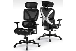 GABRYLLY Office Chair, Ergonomic Desk Chair for Big and Tall People-Home Mesh Chairs with Adjustable 3D Arms, 3-Gear Reclining, Wide Seat, Lumbar Support and Headrest, Swivel Computer Chair