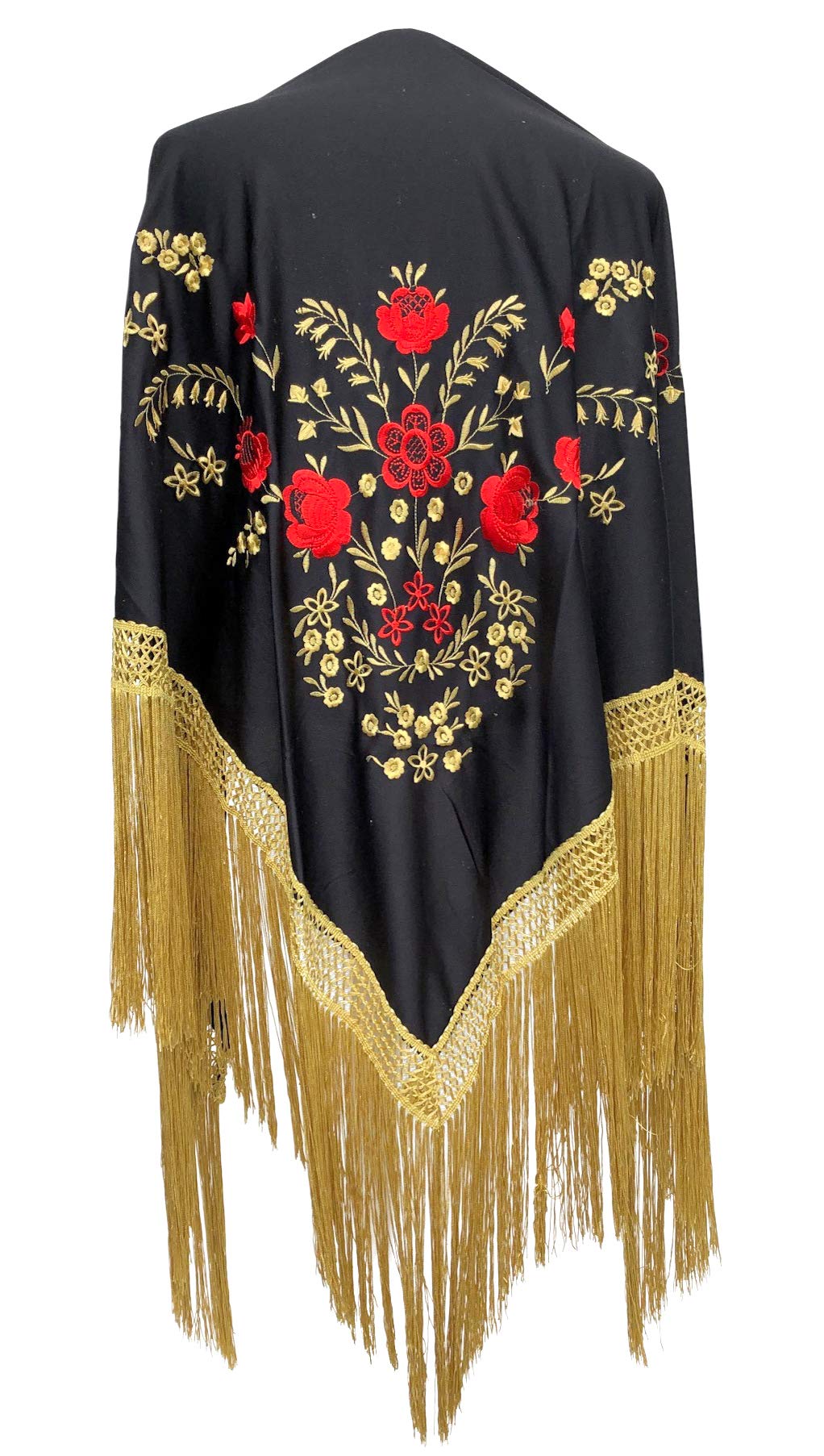 La Senorita Spanish Flamenco Dance Shawl black red gold Fringes gold Large Buy Scarves and Wraps