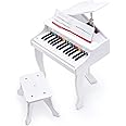Hape Deluxe White Grand Piano | Thirty Key Piano Toy with Stool, Electronic Keyboard Musical Toy Set for Kids 3 Years+