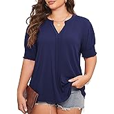 Corfrute Womens Plus Size Tops Summer Tunic Short Sleeve V Neck Shirts Casual Soft Blouse 1XL-4XL