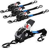 TLGREEN Retractable Ratchet Straps,Black,4 Pack,1” x 10’1650lb Break Strength Heavy Duty Auto Self Retracting Tie Down Straps for Truck, Cargo, Motorcycle, ATV, UTV,Boat