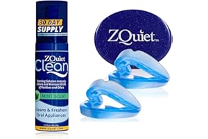 ZQuiet, Anti-Snoring Mouthpiece (Blue) + Cleaner (1.5oz Bottle), Starter Pack with 2 Sizes, Made in USA, BPA-Free, Medical-Grade Material