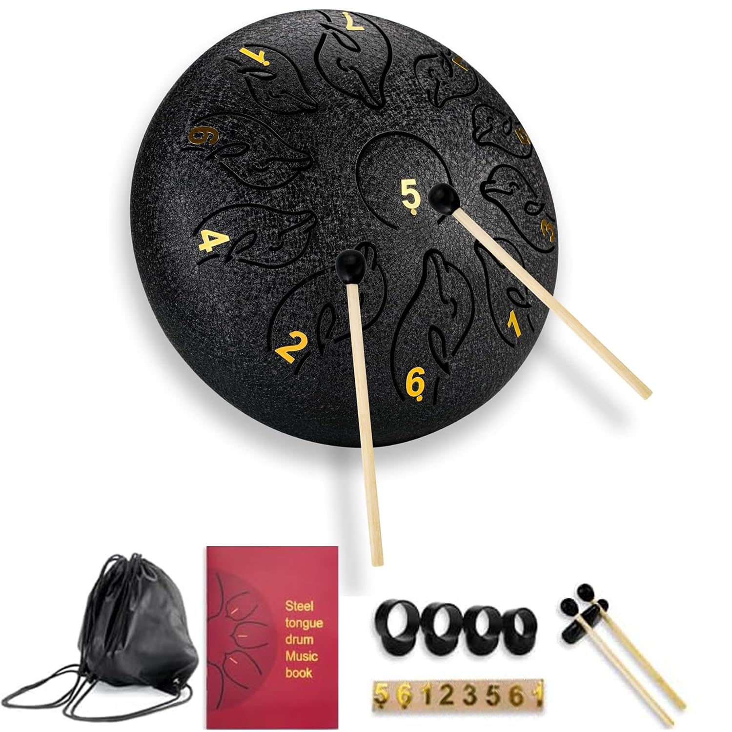YUENGJGI 11 Notes 6 Inch Tongue Drum, Steel Pan Tones Percussion Instrument with Bag, Finger Pick, Music Book and Beater for Meditation Yoga Sound Healing