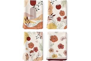 Arquiel Boho Floral Tea Towels, Cotton Kitchen Towel 18.9 × 27.5 inch, Quick Drying Dish Cloth for Party Anniversary Holiday 