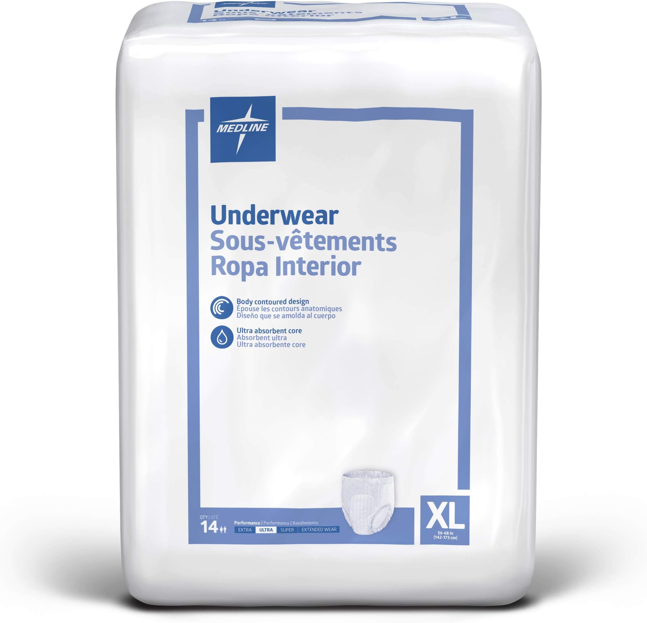Medline Protection Plus Classic Protective Underwear, X-Large, 14 Count (Pack of 4)
