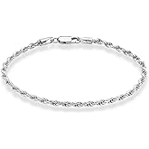Miabella 925 Sterling Silver Italian 2mm, 3mm Diamond-Cut Braided Rope Chain Anklet Ankle Bracelet for Women, Made in Italy