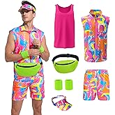 ZOKJFDK 80s Men Workout Costume Halloween Cosplay Couples Outfits 80s 90s Workout Costume Outfit Set for Adult Men